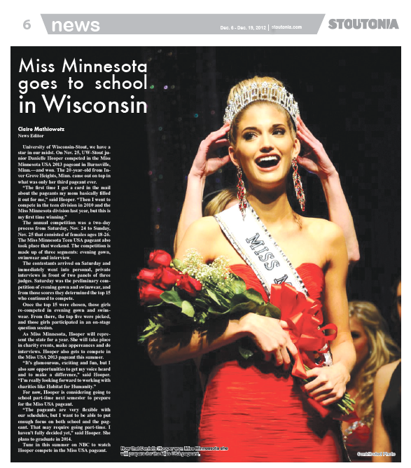 Miss Minnesota goes to school in Wisconsin